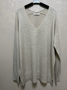 欧美品牌 休闲毛衣女士V领针织衫 金丝条纹 大码女装 上衣 秋冬