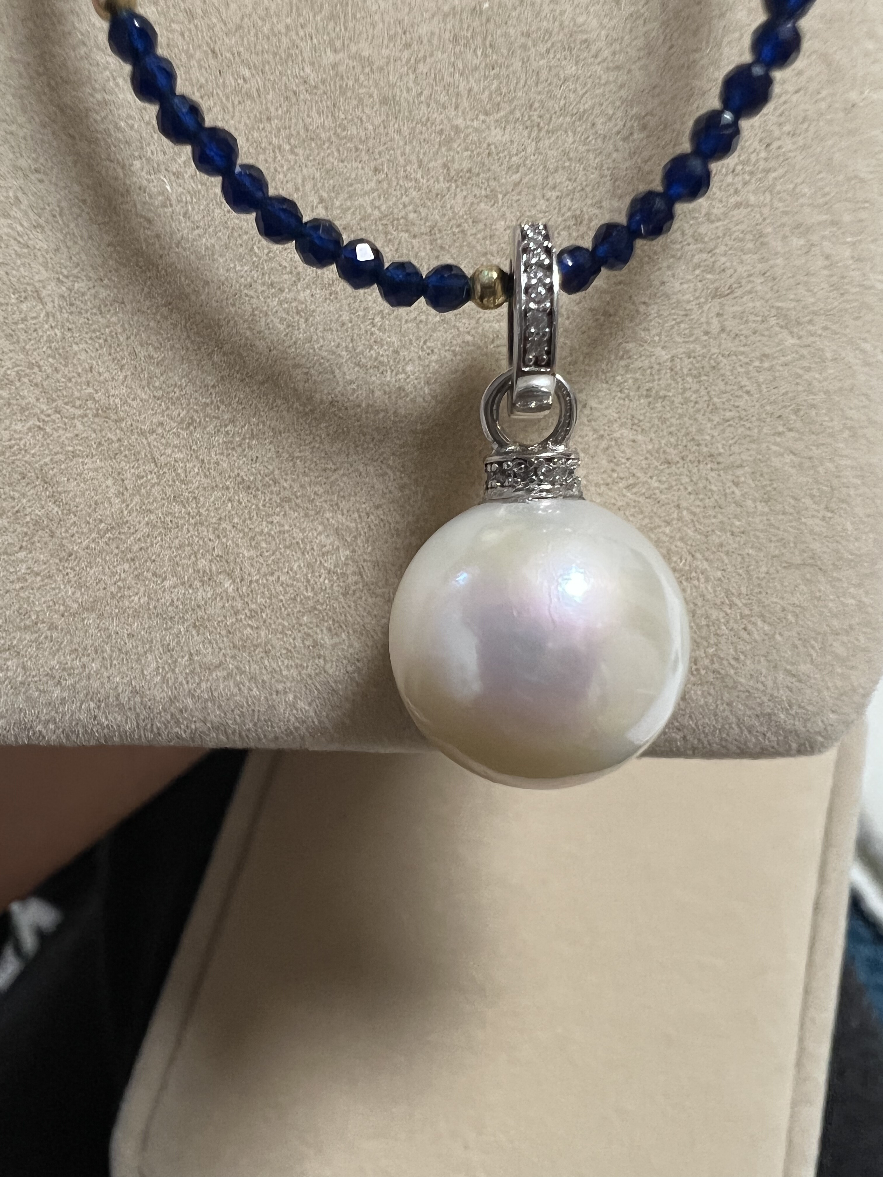 赛澳白天然淡水珍珠吊坠 简约多用款超大爱迪生强光单珠13-14mm