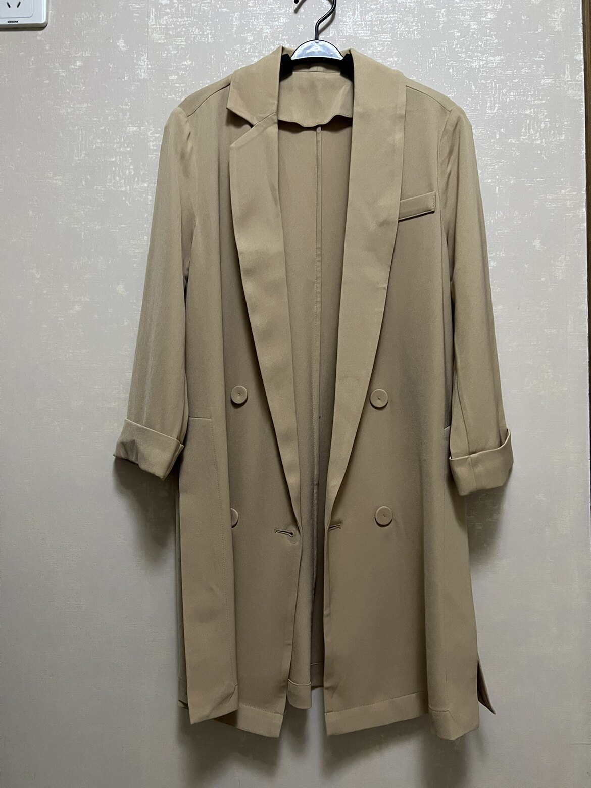 南油高档醋酸西服 百搭外套外搭 开叉中长款七分袖西服 卡其色