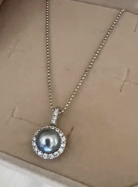 天然海水珍珠吊坠 大溪地正圆铂金灰色小钢炮吊坠 太阳花款 特价