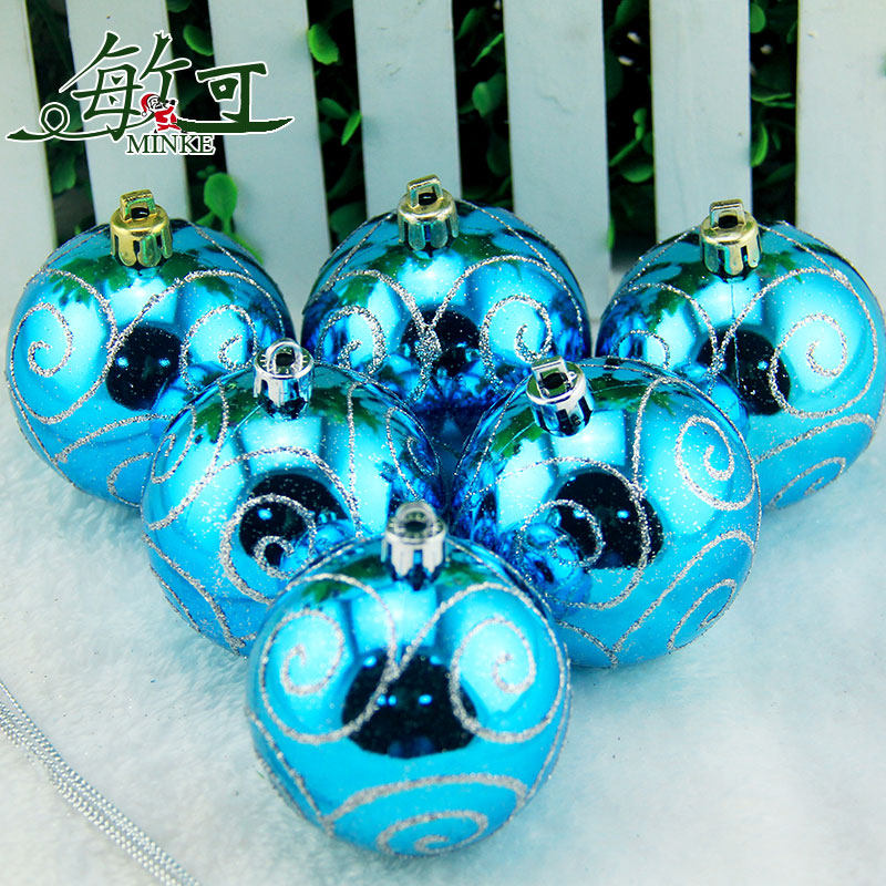 敏可 6cm混色挤胶线圣诞球亮光球 电镀彩绘球 圣诞树装饰球80g