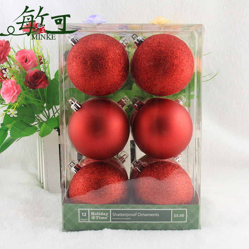 敏可 高档圣诞亮光球彩绘球 圣诞树圣诞节装饰品 红色盒装彩绘球