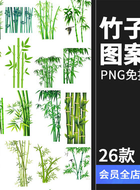 高清PS手绘绿色竹子绿竹竹叶竹节绿色元素PNG免抠设计PS素材图片