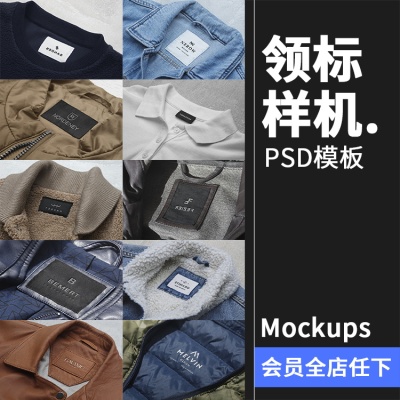 衣服领标标签衣标刺绣绣花标签服装品牌标志样机PSD模板PS素材