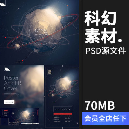 未来科技个性科幻世界星球星际旅行创意海报宣传PSD模板设计素材
