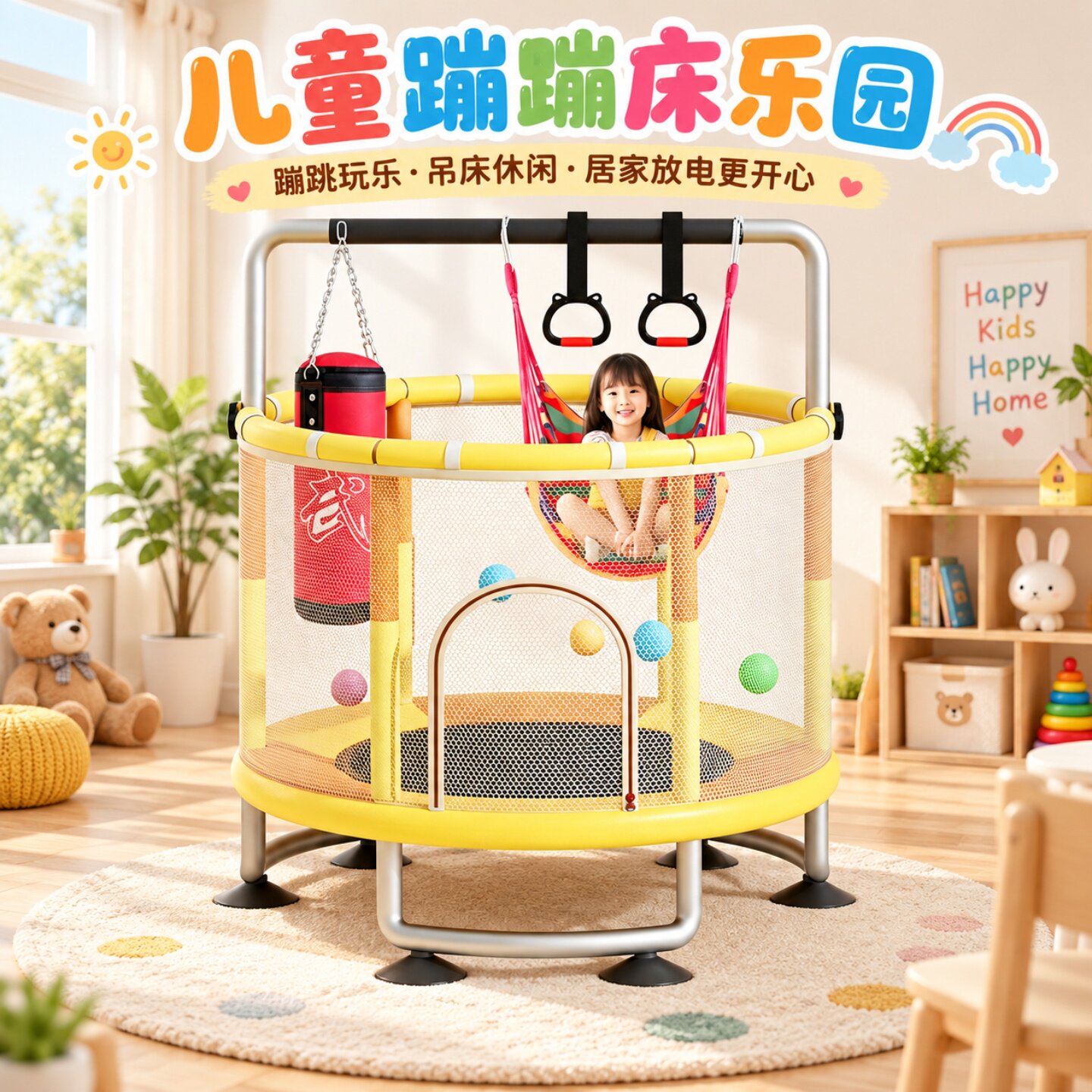儿童家用蹦床玩具带护网套装