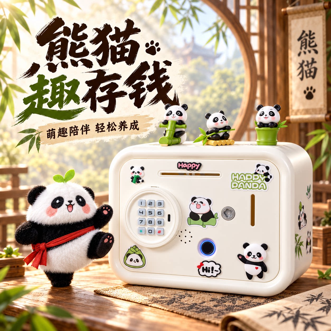 儿童书桌熊猫存钱罐摆件玩具