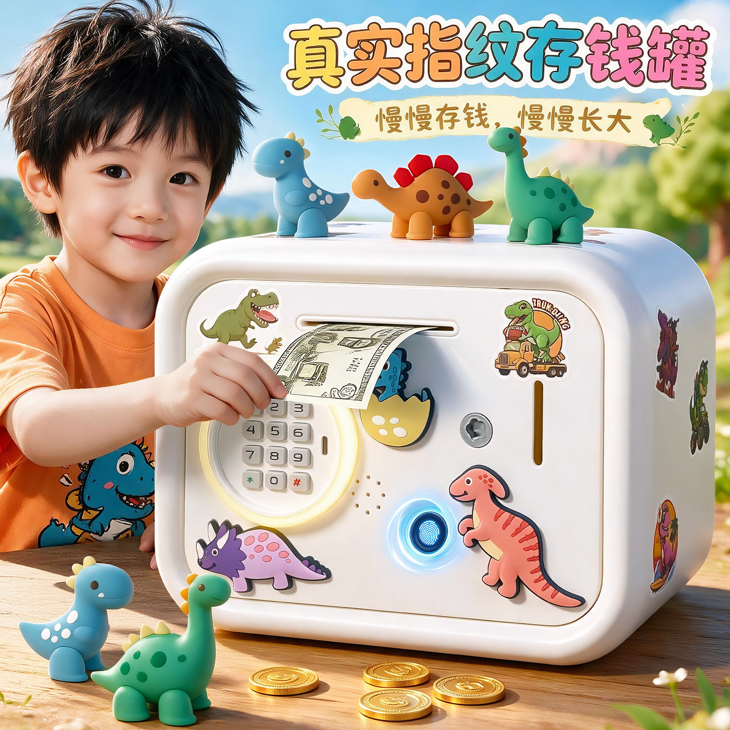 恐龙世界智能指纹存钱罐玩具