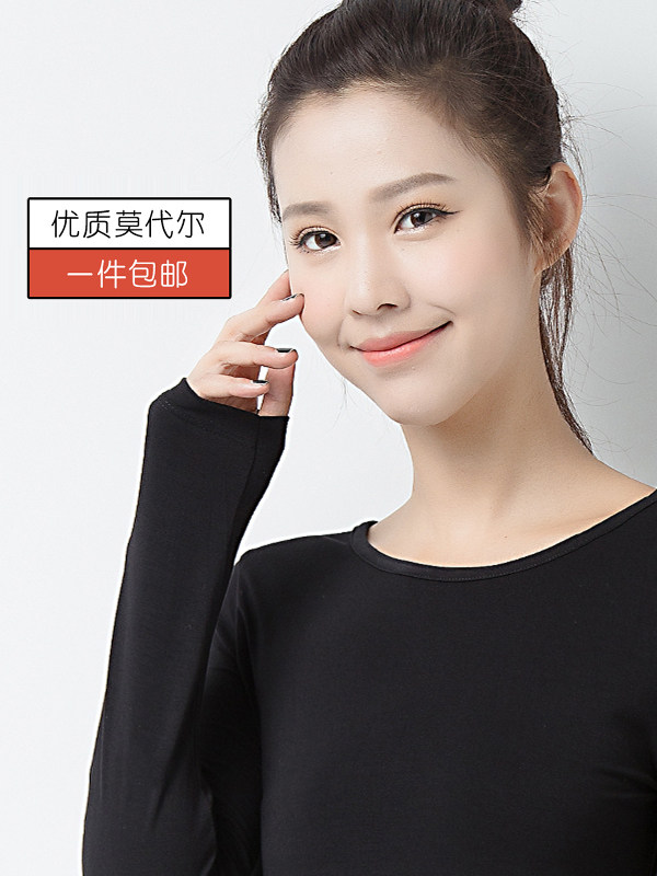2025新款韩版适合秋冬女性的圆领莫式下摆衬衫搭配长袖t恤，大尺