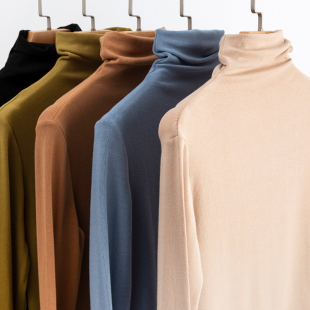 内叠穿上衣潮 高领棉打底衫 磨毛加厚长袖 t恤女秋冬白色堆堆领修身