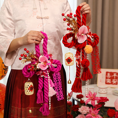 婚房万字结布置结婚装饰新房女方房门上喜字卧室门把手挂件中国结