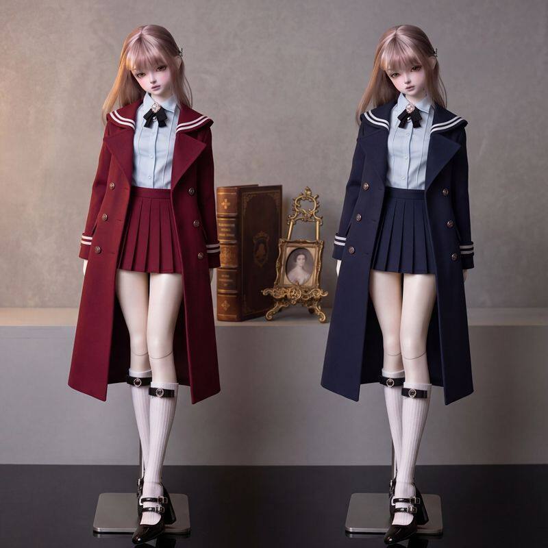 BJD娃衣学院风水手领大衣JK套装3分4分6分70玩偶娃衣百褶裙制服