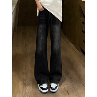 美式高街斜切微喇牛仔裤男款春秋新款显高显瘦痞帅裤子窄版直筒裤