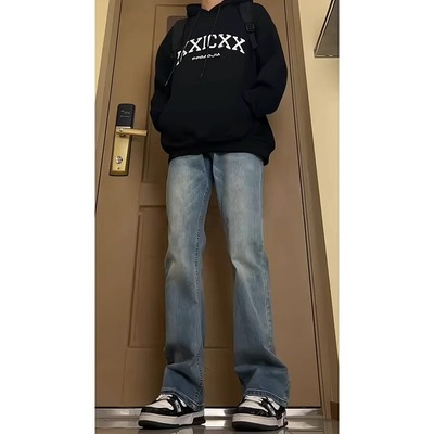 美式高街新款牛仔裤男蓝色青少年