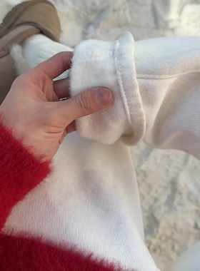 美式高街白色加绒微喇牛仔裤男款春秋cleanfit高级感显瘦弯刀裤子