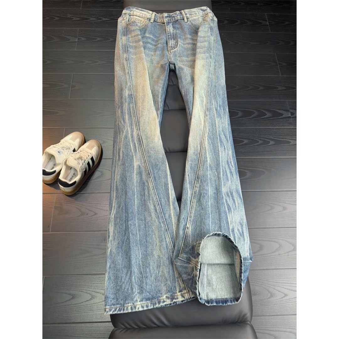 美式高街闪电纹微喇牛仔裤男款春秋新款斜切弯刀裤修身显瘦直筒裤,男装,牛仔裤,淘宝优惠券,粉丝福利购,淘宝优惠卷