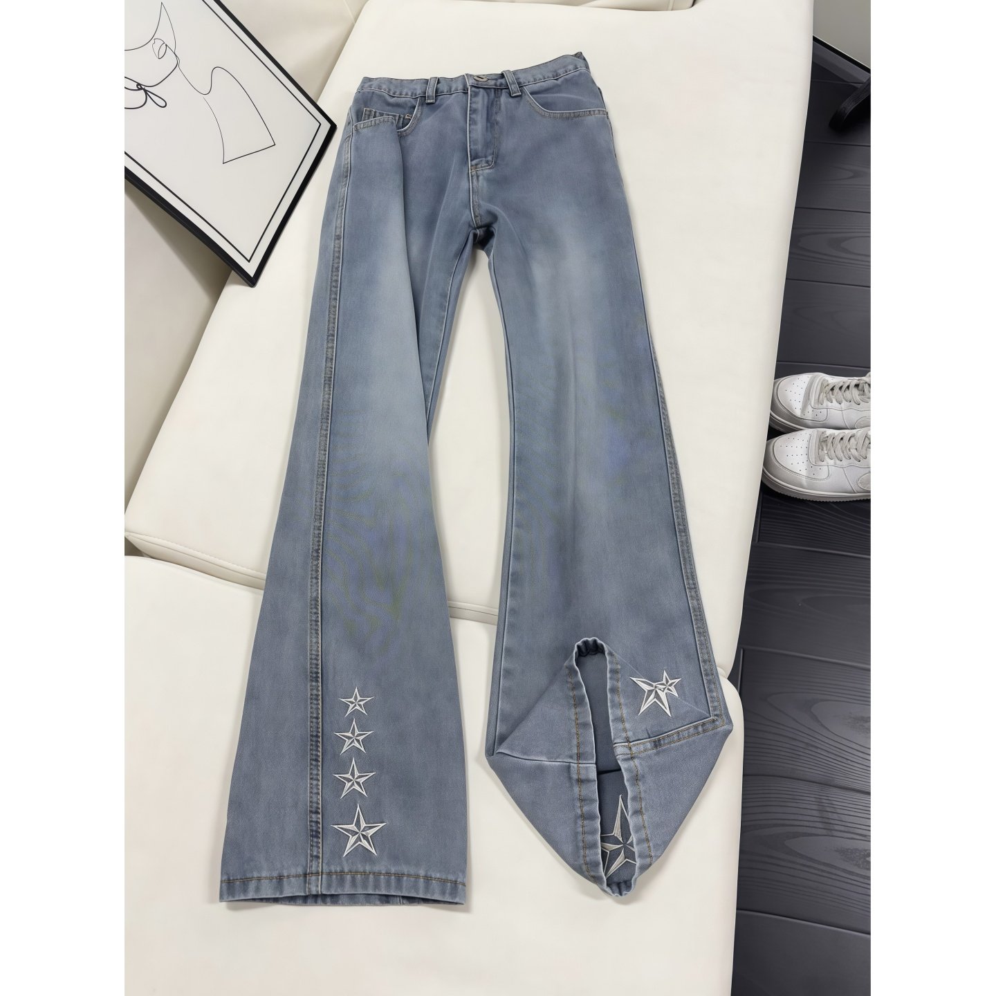 国潮星星刺绣微喇牛仔裤男款美式复古痞帅直筒裤子修身显瘦弯刀裤,男装,牛仔裤,淘宝优惠券,粉丝福利购,淘宝优惠卷