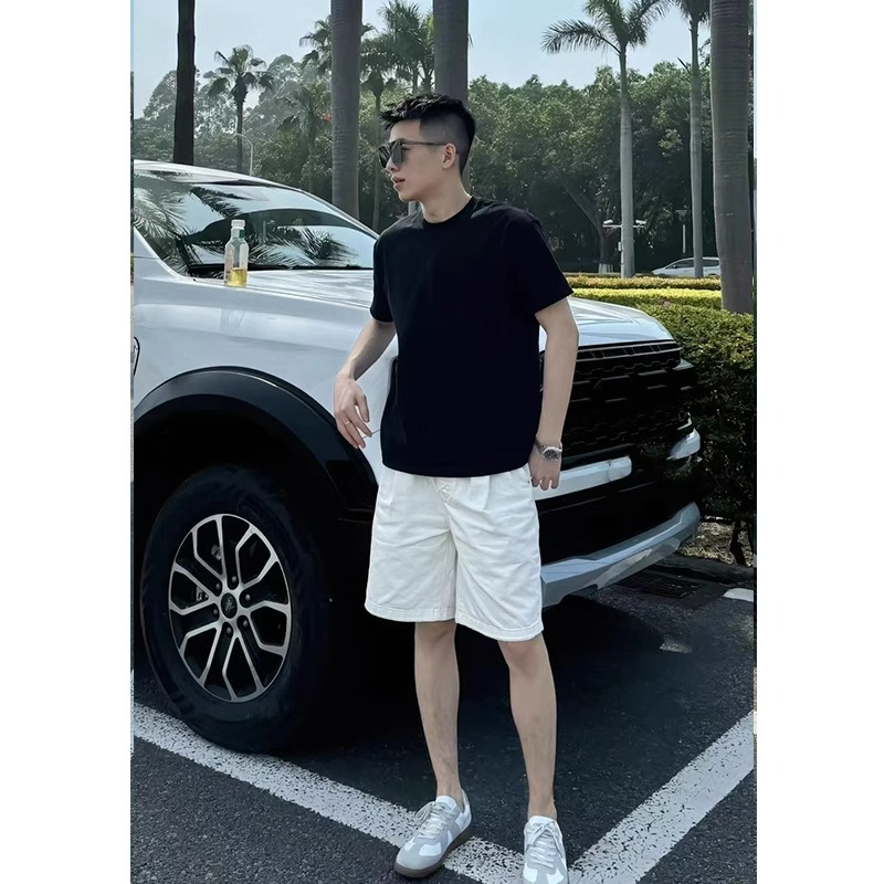 cleanfit白色牛仔短裤男美式复古