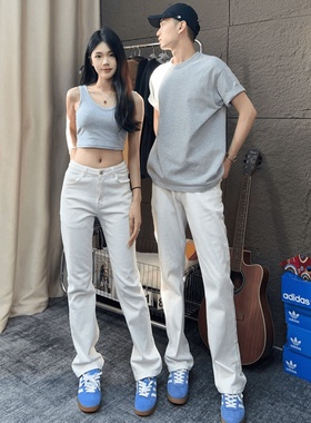 美式高街白色微喇牛仔裤男款春秋新款cleanfit高级感显瘦弯刀裤子