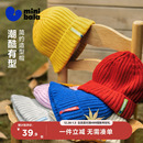 迷你巴拉巴拉儿童毛线帽男女童宝宝螺纹纯色简约瓜皮帽子秋冬款