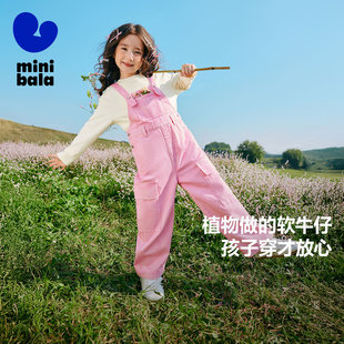 迷你巴拉巴拉宽松牛仔背带裤女童宝宝春柔软甜美背带裤儿童长裤