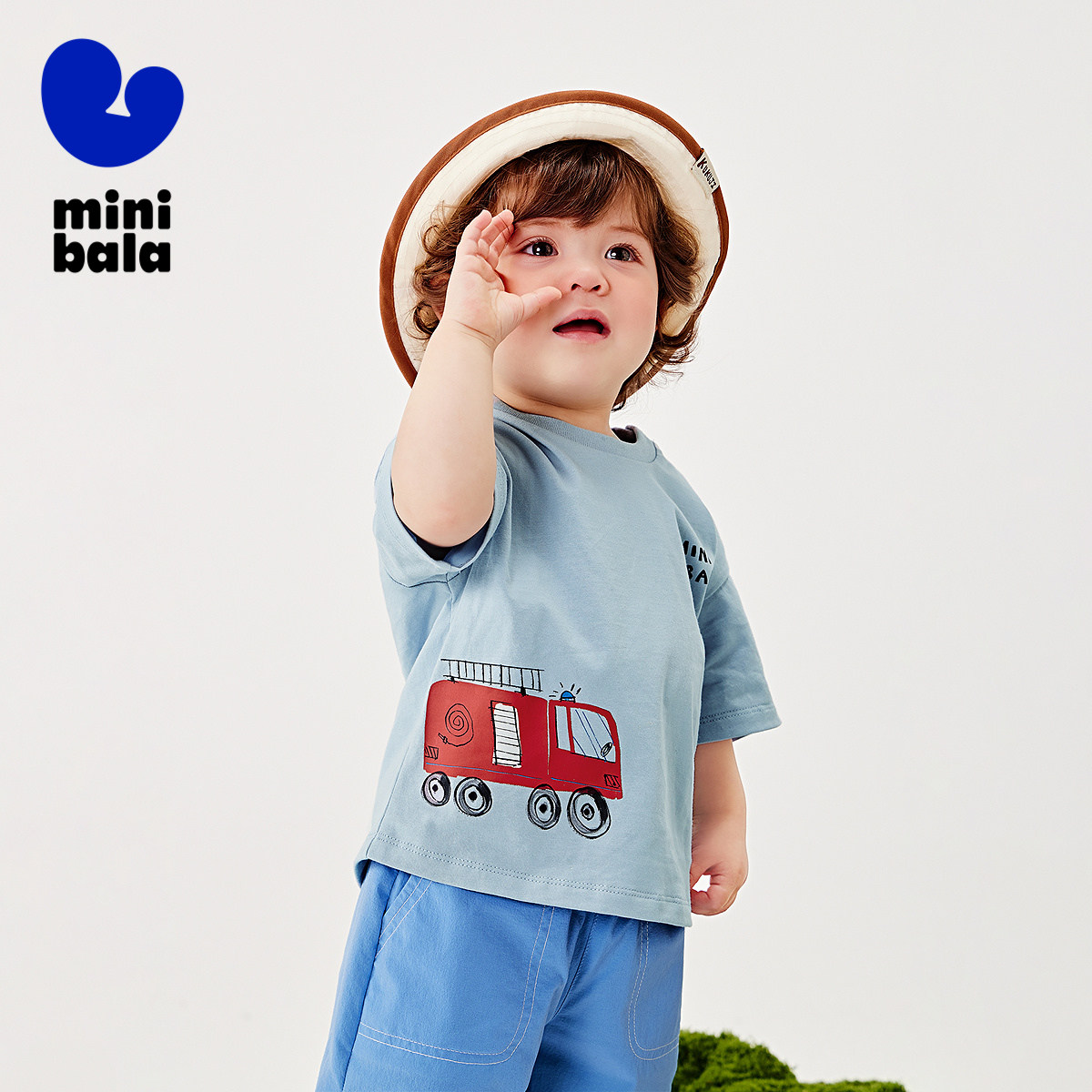 【纯棉】迷你巴拉巴拉男童不闷汗亲肤不易变形工程车短袖T恤内搭