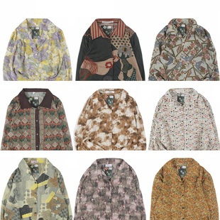 古着vintage复古日系百搭夏威夷港风衬衣巴洛克长袖 印碎花衬衫