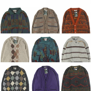 古着vintage复古日系宽松撞色波普图案费尔岛纯羊毛衣男女秋冬3