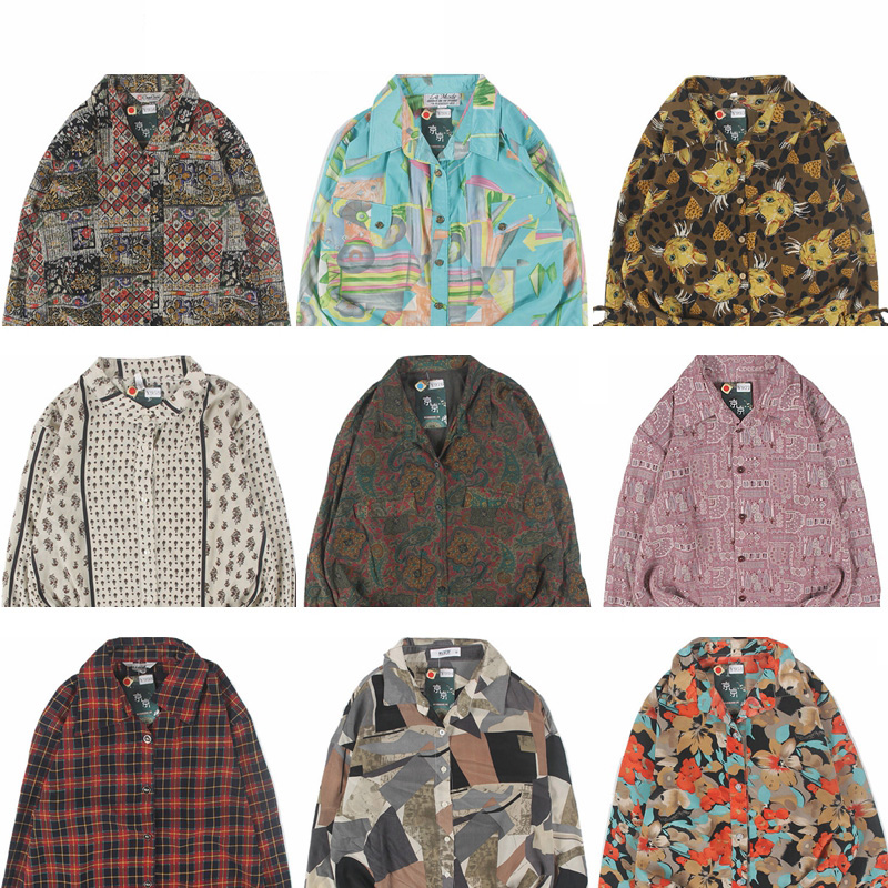 古着vintage复古日系百搭夏威夷港风宽松巴洛克长袖印女碎花衬衫9