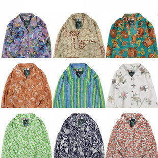 古着vintage复古日系百搭夏威夷港风宽松巴洛克长袖 印碎花衬衫