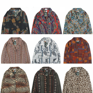 古着vintage复古日系百搭夏威夷港风宽松巴洛克长袖 印碎花衬衫