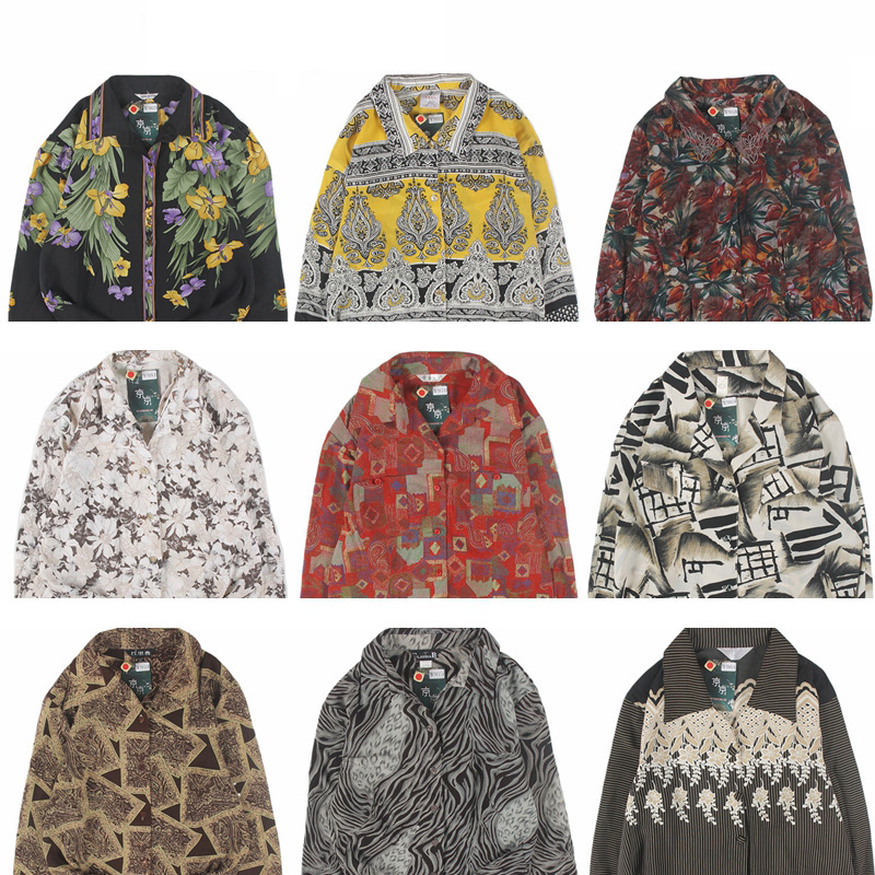 古着vintage复古日系百搭夏威夷港风宽松巴洛克长袖印碎花衬衫46