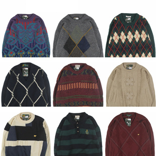 古着vintage复古日系宽松加厚纯撞色波普图案纯羊毛衣男女秋冬17