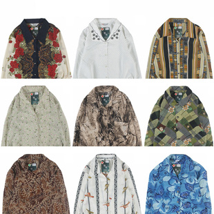 古着vintage复古日系百搭夏威夷港风宽松巴洛克长袖 女印碎花衬衫