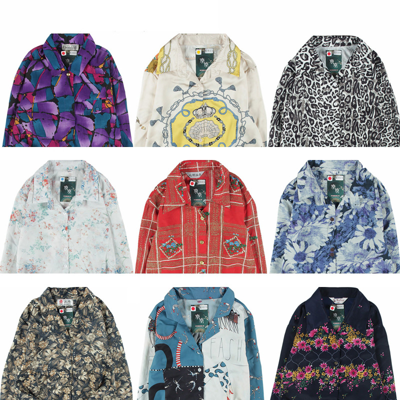 古着vintage复古日系衬衣夏威夷港风宽松巴洛克长袖女碎花衬衫106