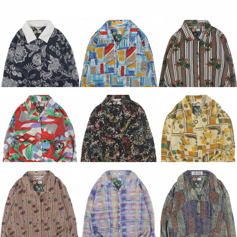 古着vintage复古日系百搭夏威夷港风宽松巴洛克长袖印碎花衬衫49