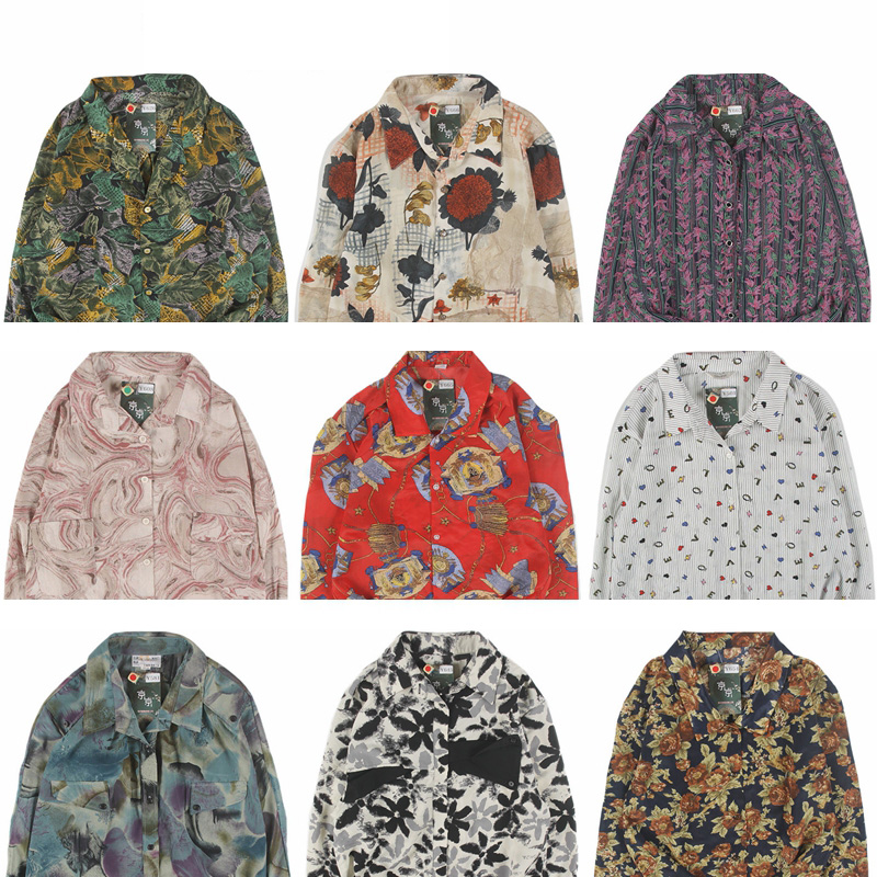 古着vintage复古日系衬衣夏威夷港风宽松巴洛克长袖女碎花衬衫103