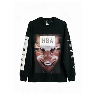HBA Aphex Twin联名长袖卫衣男女黑色人像印花高街风