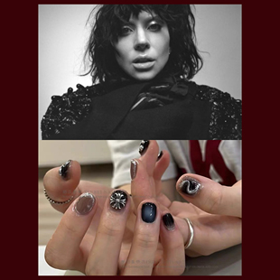 Ladygaga灵感短甲暗黑甜酷辣妹风美甲黑色魔镜粉手工穿戴甲可拆卸