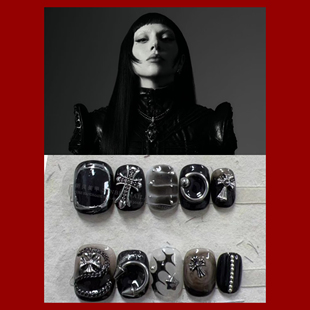 Lady gaga日常短款穿戴甲赛博朋克十字架手绘龙爪暗黑甜酷重工甲