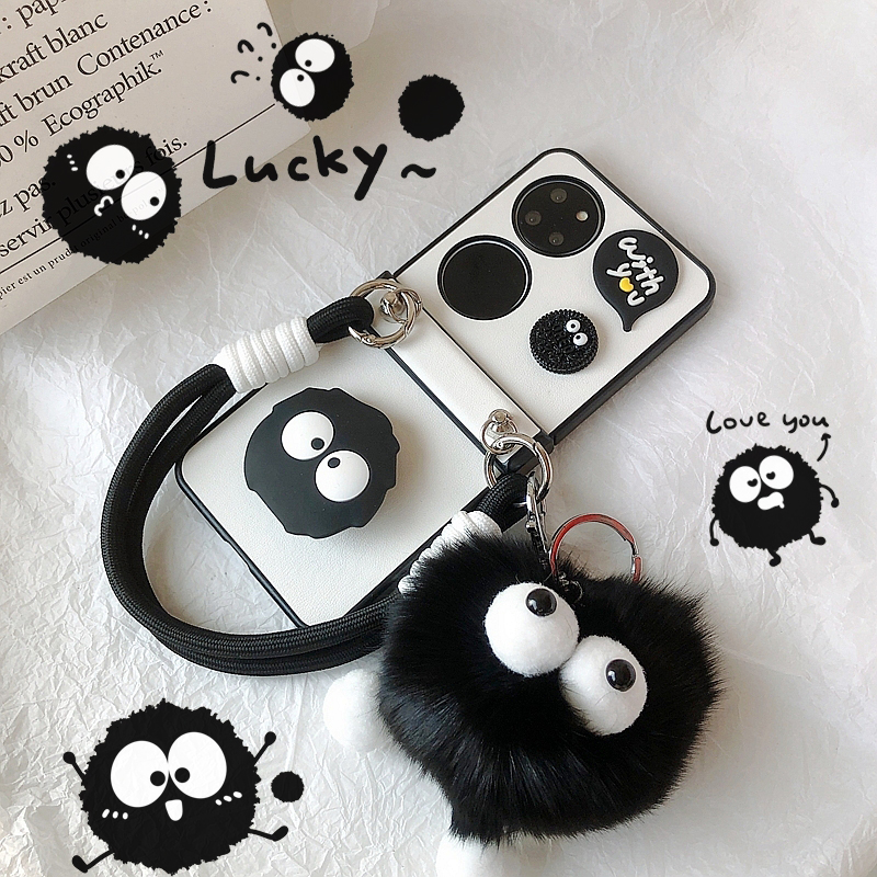 煤球适用小米mixflip2手机壳findn3flip华为Pura X手提nova Flip折叠屏pocket2带支架三星zflip6荣耀中轴全包