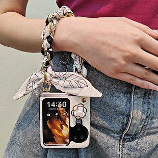 适用OPPOfindN3Flip皮质N小米mixFlip2手机壳轻奢小香风华为PuraX高级感p50pocket2保护套novaFlip带挂绳外壳