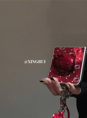 卡通ins红色羽纱波点kt猫支架适用华为pocket2/s折叠屏手机壳小米mixflip全包三星Galaxyzflip6/5女p50pocket