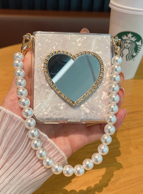 补妆镜子适用小米mixflip2手机壳荣耀magicvflip2华为PuraX透明novaflip防摔n3filp三星zflip6/7手提pokcet2