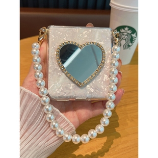 补妆镜子适用小米mixflip2手机壳荣耀magicvflip2华为PuraX透明novaflip防摔n3filp三星zflip6 7手提pokcet2