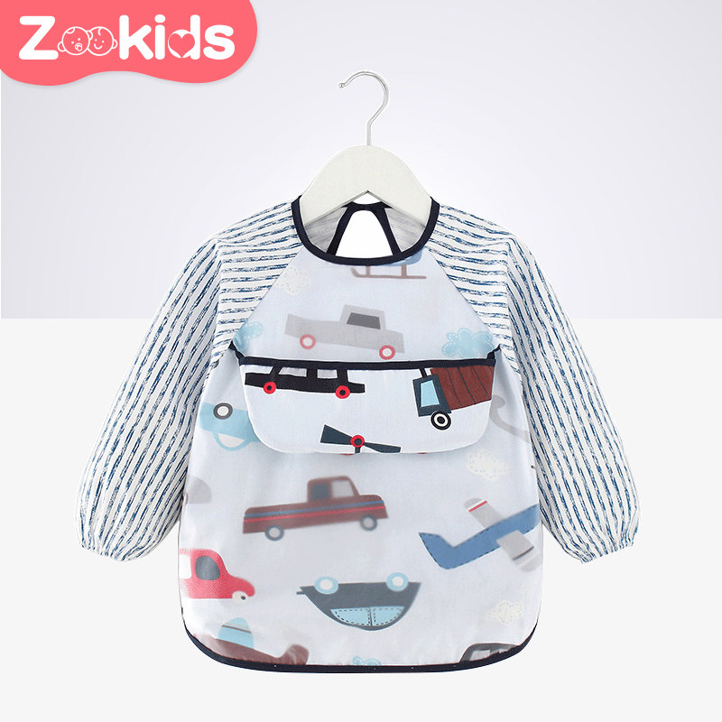 宝宝隐藏饭兜全防水长袖罩衣免洗反穿衣吃饭画画罩衫绑带可爱卡通