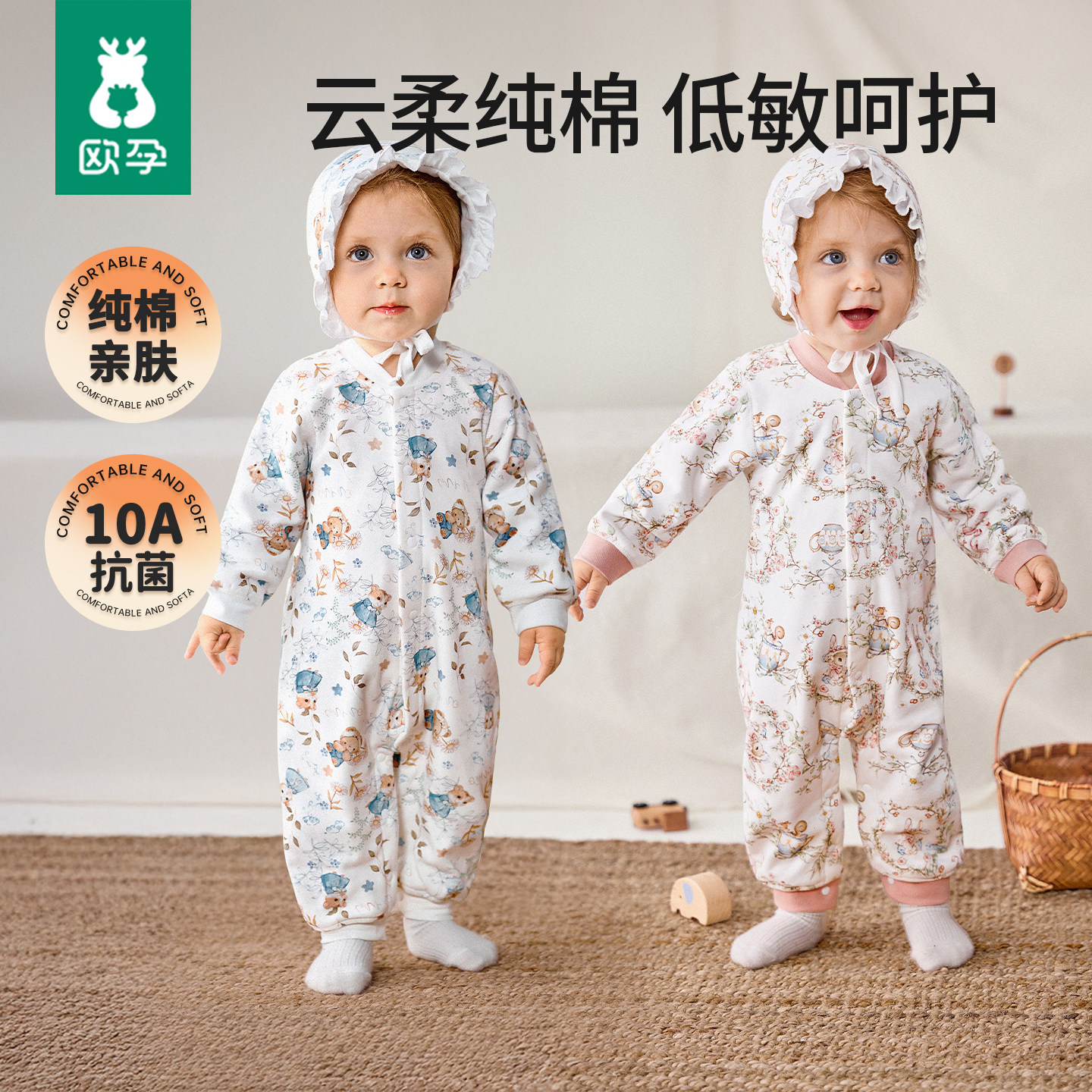 欧孕婴儿秋装纯棉夹棉保暖连体衣图片