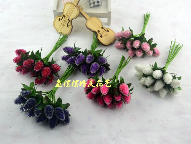 仿真玻璃珠 水果霜降桑葚 diy手工配件花环材料 扁珠珠绿叶小花束