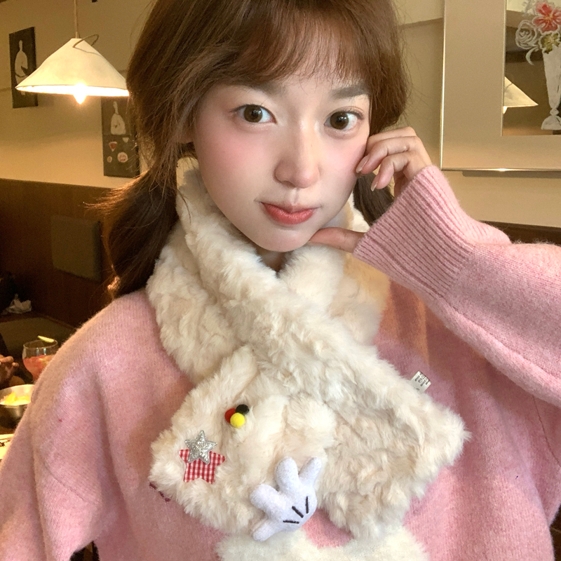 可爱卡通压花款绒软妹围巾