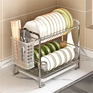 304不锈钢厨房碗架沥水架台面免打孔小型双层碗盘碗碟置物架